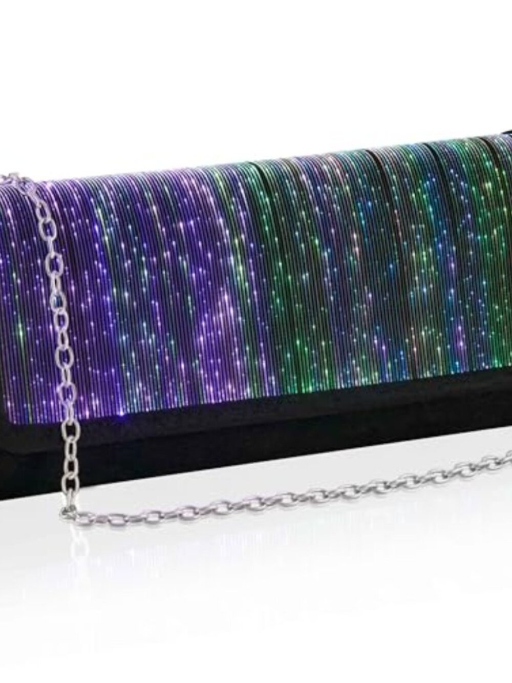 LED Light Up Clutch Purse Holographic Evening Bag Removable Chain Strap